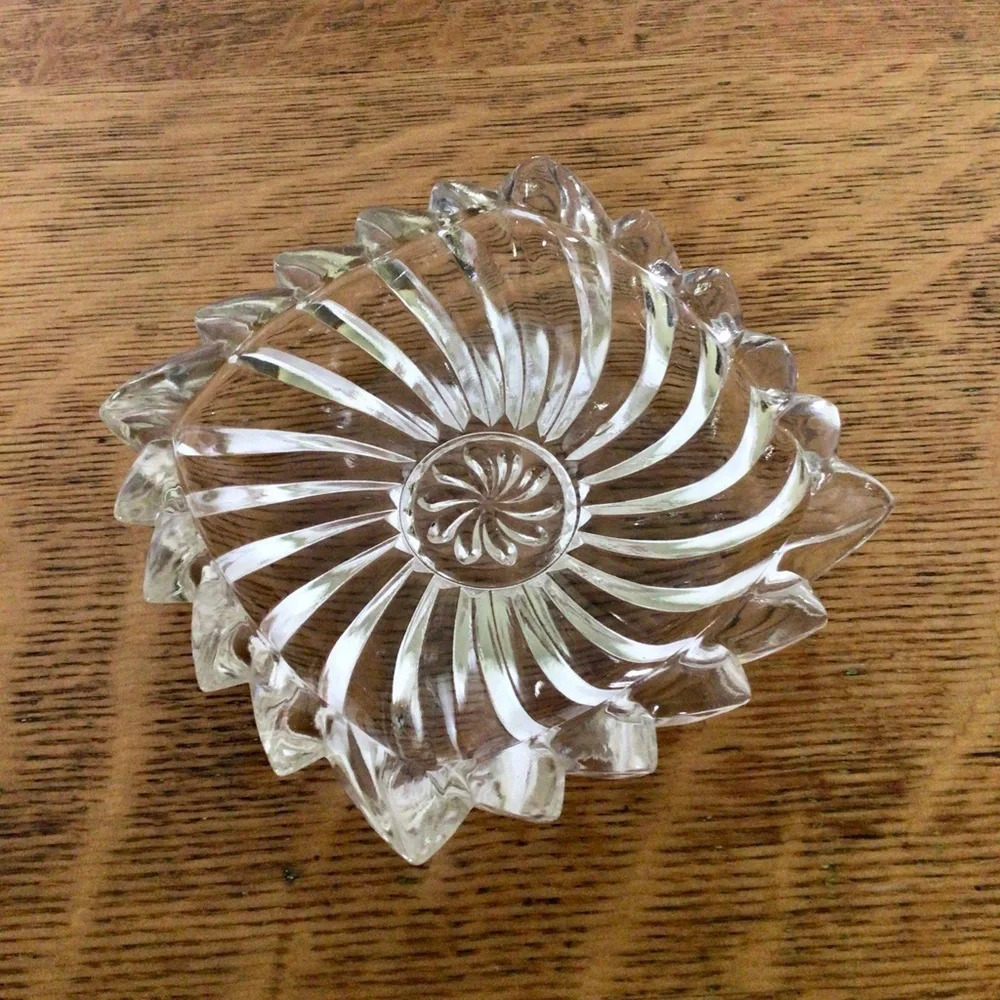 Vintage Clear Swirl Glass Square Ashtray